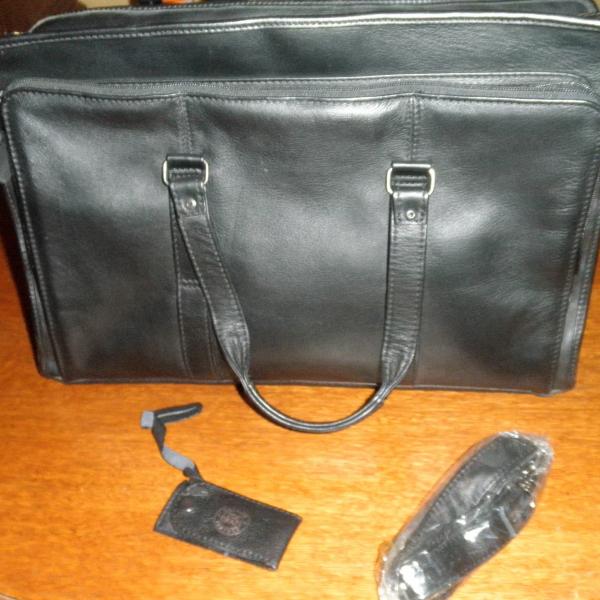 Photo of Black Leather Briefcase with two handles and one strap