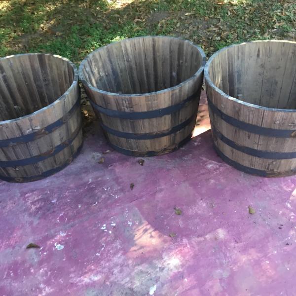 Photo of Wooden barrel planters