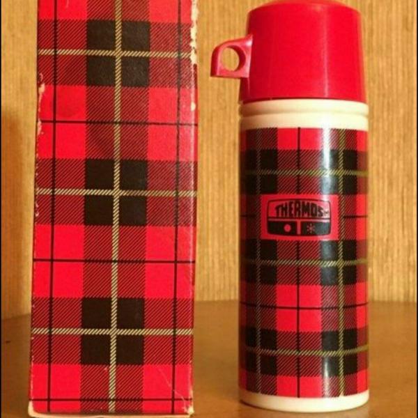 Photo of VINTAGE Avon Plaid Thermos from the 1970’s.