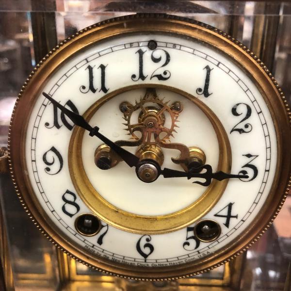 Photo of Antique Bronze New Haven 'Thoreau' Crystal Regulator Clock-Art Nouveau