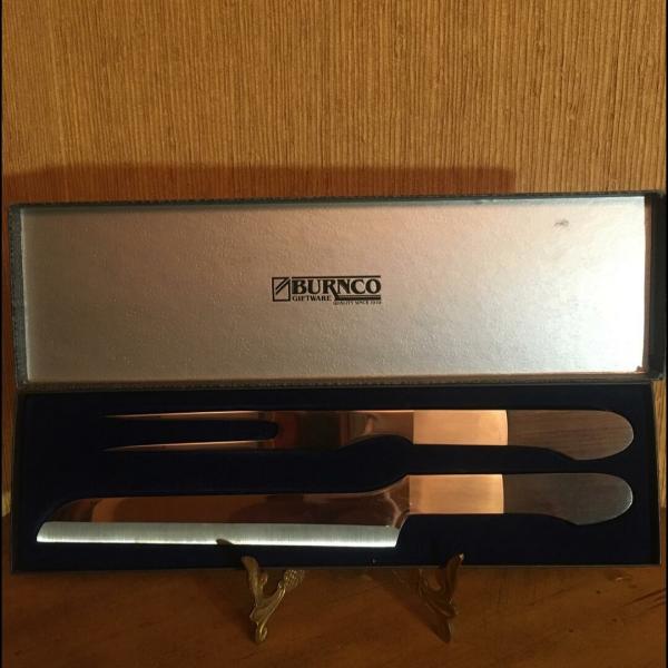 Photo of VINTAGE BURNCO GIFTWARE Knife and Fork Carving Set in Box.