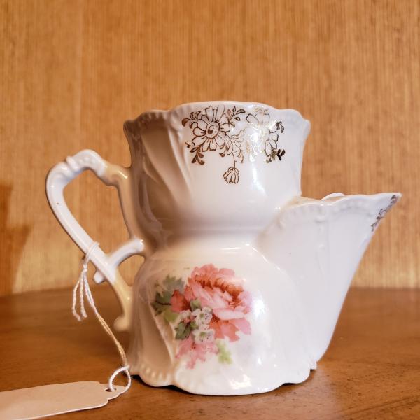 Photo of Antique -Vintage Hand Painted Floral Porcelain Scuttle Shaving Mug Cup 