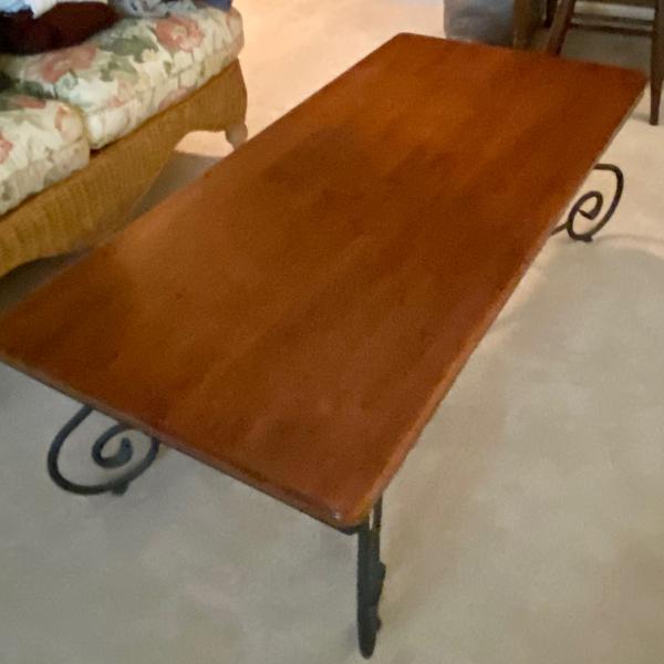 Photo of Wood Coffee Table Wrought Iron legs 