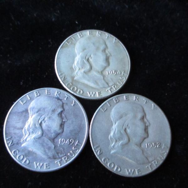 Photo of 3 U.S. Franklin Silver Half Dollars