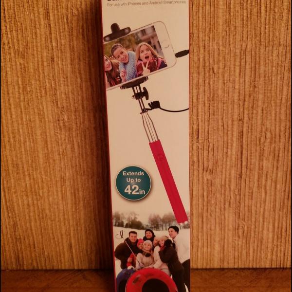 Photo of Vivitar 42" Selfie Stick with built in Shutter Release and folding Clamp. Red.