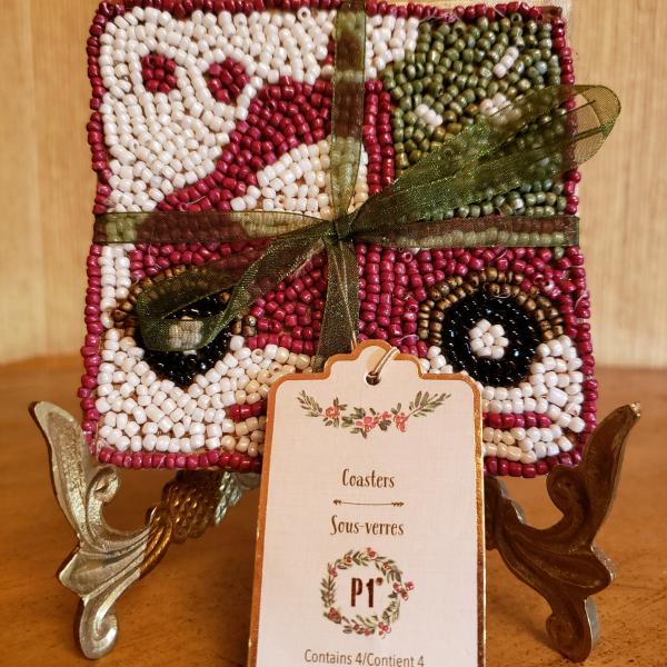Photo of Pier 1 Imports Set of 4 Beaded Red Truck with Christmas Tree Coasters. 
