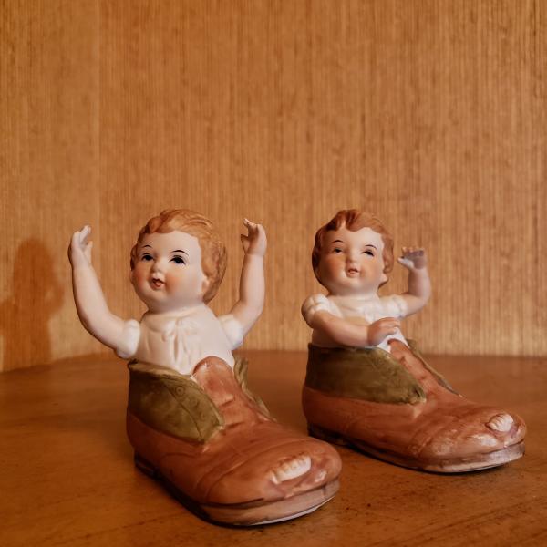 Photo of Vintage Pair of Ceramic Babies in Shoe Figurines