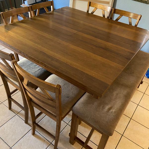 Photo of Solid Wood 8 Person Dining Table With 6 Chairs and Bench MUST GO ASAP