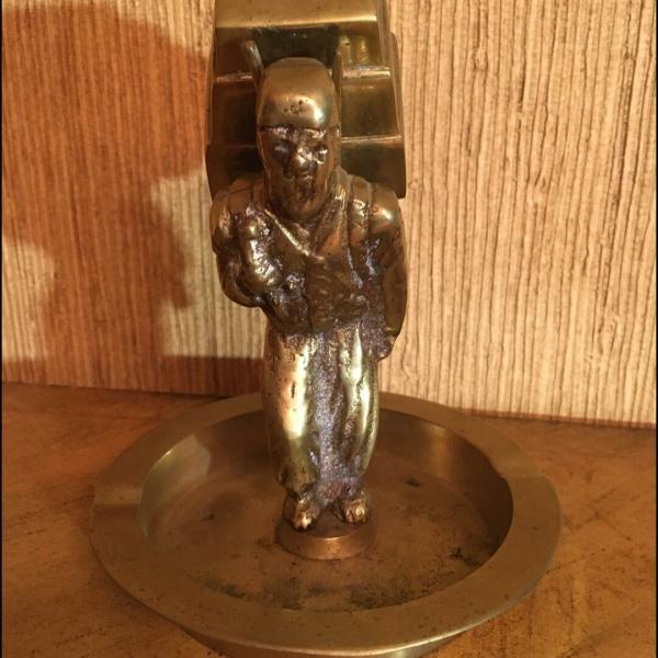 Photo of Antique SOLID BRASS FIGURAL KOREAN/ ASIAN MAN ASHTRAY  