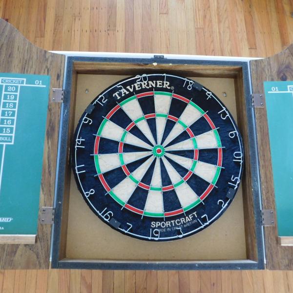 Photo of Budweiser Dartboard and Wood Cabinet