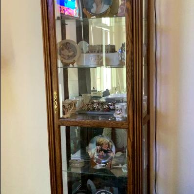 Photo of two curios cherry finish, glass shelves – like new condition