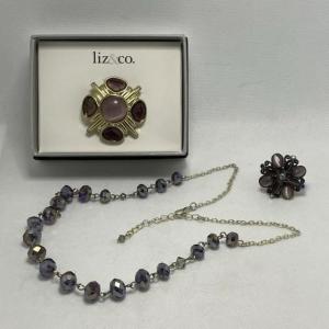 Photo of NIB LIZ & CO. STUNNING BROOCH IN BOX W NECKLACE AND RING
