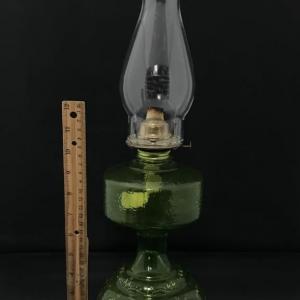 Photo of Vintage excellent clean green glass oil lamp