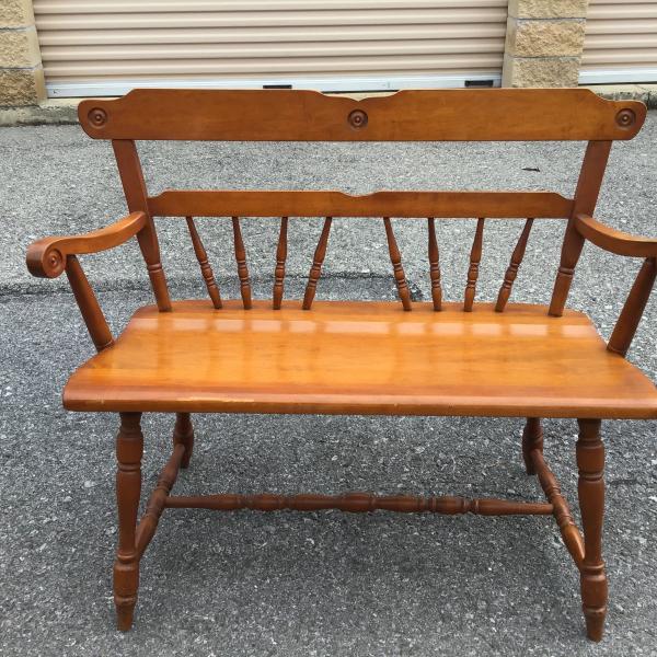 Photo of Vintage Ethan Allen maple wood  bench 44” long 