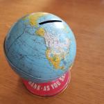Vintage Metal World Globe Bank