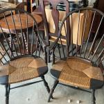 Set Of 2- Windsor Chairs W/CrossBow & Rattan Seat 