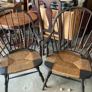 Photo of Set Of 2- Windsor Chairs W/CrossBow & Rattan Seat 