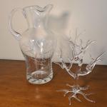 Lot 238: Etched Glass Pitcher & Signed Art Glass Tree