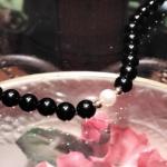 Rare Black onyx necklace with 2 white pearls 17" 6.5mm 14k clasp and beads