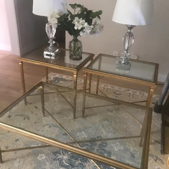 Photo of Midcentury Gold end tables coffee table
