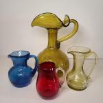 Lot 75: Nine Inch Tall Crackle Glass Pitcher with Flared Rim and More