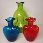 Lot 76: Vintage /MCM Ruffled Edge Crackle Glass (Green Vase is Larger)