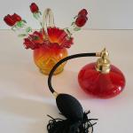 Lot 83: Vintage Crackle Glass: Perfume Atomizer and Ruffled Vase