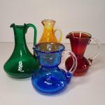 Lot 080: MCM Vintage Colorful Small Crackle Glass Pitchers