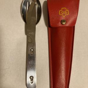 Photo of Vintage Girl Scout IMPERIAL stainless knife, fork, spoon Red case
