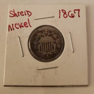 Photo of Old 1867 Shield Nickel Post Civil War Coin Free Shipping Bid or Buy Now