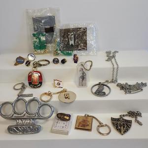 Photo of Lot J4: Vintage Mens Jewelry Box Finds: Keychains, Pewter Eagle Pendant, Dick Cl