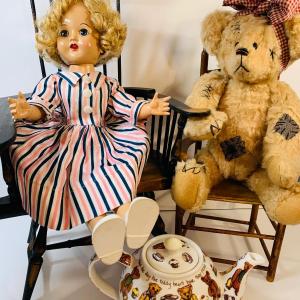 Photo of Lot 465: Vintage Celluloid Walking Doll, DeVera Jointed Teddy Bear & Teddy Teapo