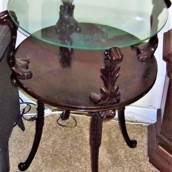 Photo of Beautiful Antique Carved Regency Parlor Table - 2-Tier Glass Top