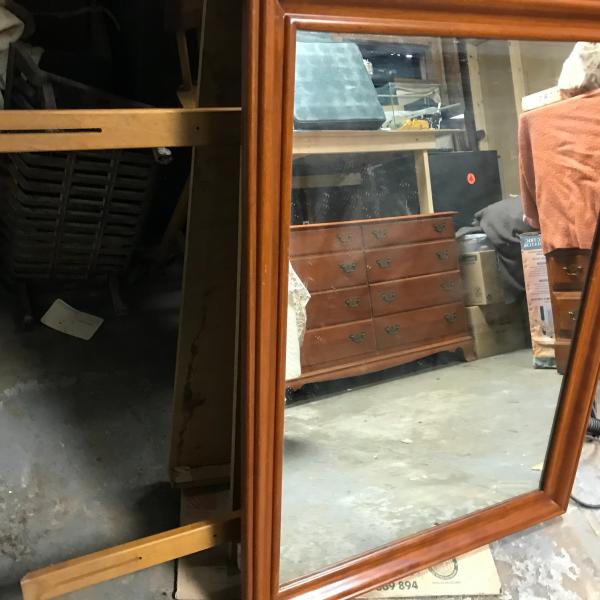Photo of Heywood Wakefield 8 drawer dresser and mirror set in hard maple