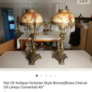 Photo of Pair of Large Antique Bronze Lamps