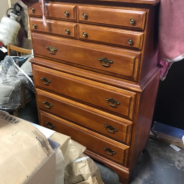 Photo of Cushman vintage hard maple dresser, perfect condition.