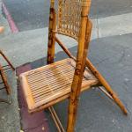 Antique Folding Table & 4 Chairs - Burnt Bamboo & Woven Rattan 