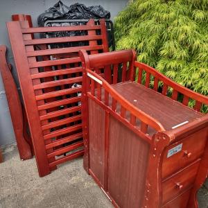 Photo of Cherry wood crib and changing table plus FREE mattress