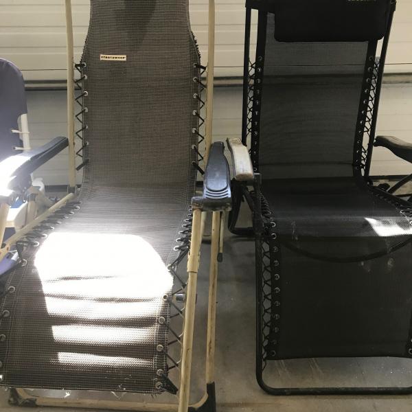 Photo of Outdoor chairs, stroller,dog crates, skis  ongoing indoor sale