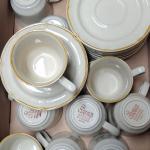 Stoneware set of mugs and saucers