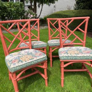 Photo of Set of Four Rattan Chairs with Floral Seat