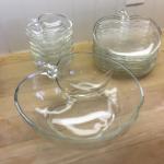 Glass apple dish set, one serving bowl and 7 small bowls and 8 plates