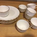 Gladstone Bone china, 8 Teacups and matching lunch plates "Old Grecian Flute"