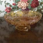 Vintage amber etched glass bowl