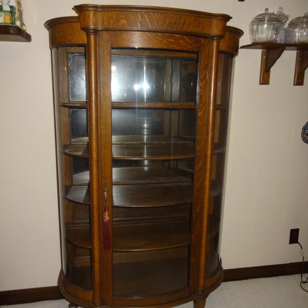 Photo of Beautiful Antique Oak Curved Glass Display Cabinet