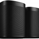 A PAIR OF SONOS ONE SPEAKERS WITH STANDS