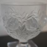 LALIQUE BOWL ON STAND 5 1/4" "BIRDS IN BUSH" PATTERN