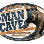RIVERS EDGE MAN CAVE BEAR TIN SIGN -12" x 17" tin sign
