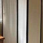 Three Panel Cloth Room Divider With Black Metal Frame