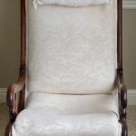 Antique Oak Chair With White Upholstery
